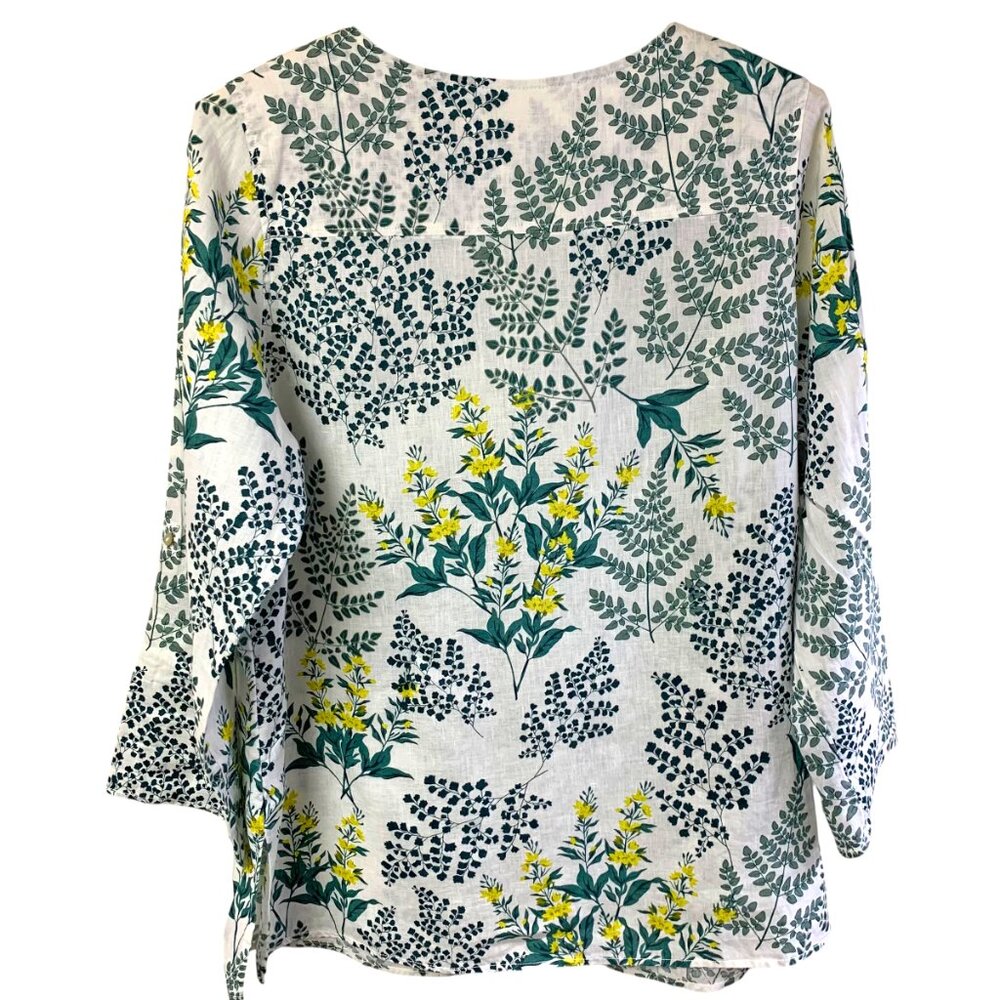 Cynthia Rowley White Linen Floral‎ Garden Print Button Down Tunic - Picture 7 of 8